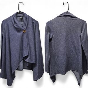 Bobeau One-Button Drape Front Cardigan Heather Navy Blue XS Made in USA